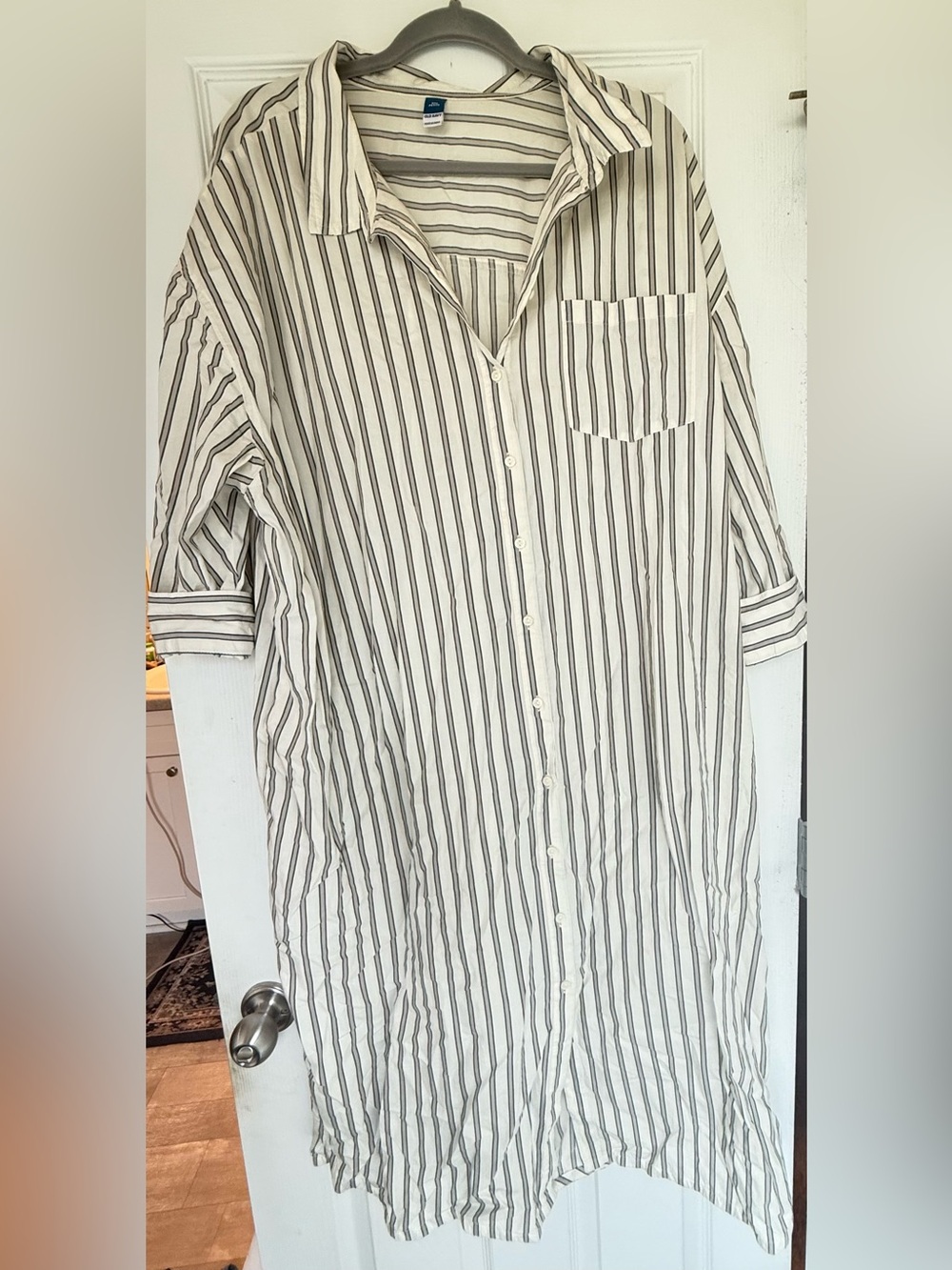 Old Navy Women's Vertical Stripe Button-Up Dress - White and Navy
